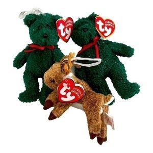 3x TY Jingle Beanie Baby NWT Set 2001-2003 Teddy Bears Roxie Reindeer Ornaments